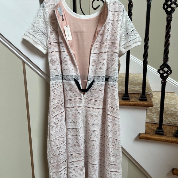 Anthropologie HD in Paris Coquette Off White Crochet Dress with Black Bow - Picture 3 of 8